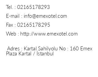 Emex Otel Kartal iletiim bilgileri